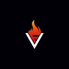 VF logo design concept, fire, action, power, energy