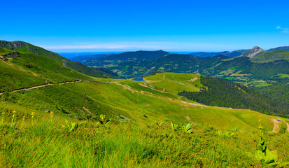 Obraz premium view of beautiful france mountain landscape- hiking trail, plomb du Cantal-Auvergne