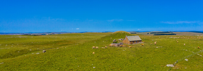 panorama of Aubrac plateau- beautiful france landscape rural