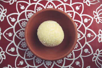 Indian home made sweet Coconut balls or Ladoo