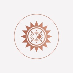 Abstract outline Sun or moon with Eye. Minimalistic round Icon. Astrology esoteric mystic concept. Elegant geometric design. Trendy Vector illustration. Pink gold style. Simple design. Logo template
