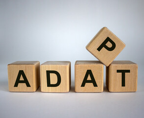 Concept word 'adapt' on wooden cubes on a beautiful white background. Business concept. Copy space.