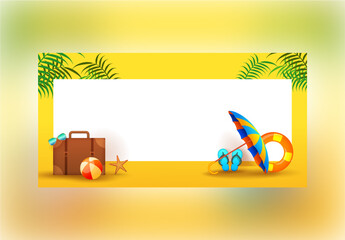 Illustrated Beach Elements with Space for Text on White and Yellow Background for Summer