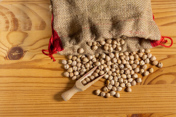 Turkish peas chickpeas in a bag of coarse cloth