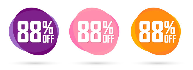 Set Sale 88% off tags, bubble banners design template, app icons, vector illustration