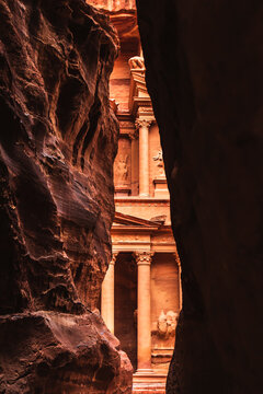Views of a famous temple in Petra seen from above