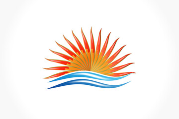 Obraz premium Logo sun and beach waves tropical weather abstract sun flower icon vector image graphic illustration design logotype identity business card image template