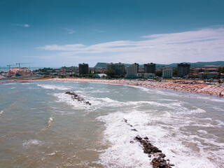 vista aerea del mare di Baia Flaminia a Pesaro Marche Italia