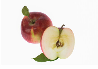 Apples close-up. Fresh apple halves isolated on a white background.