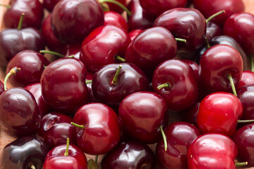 Stack of fresh cherries close-up