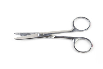 Metal veterinary instrument curved scissors.