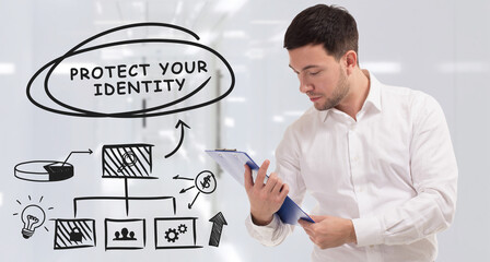 Business, technology, internet and network concept. Young businessman thinks over the steps for...