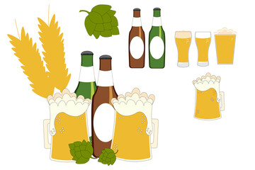 Beer set. Template for background, banner, card, poster. Vector EPS10 illustration.