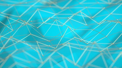 Abstract image of a golden web on a turquoise surface. 3D image
