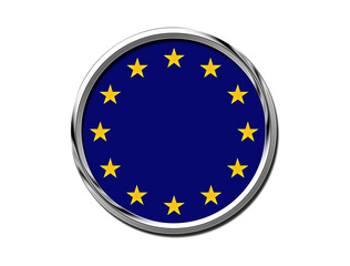 National flags in the form of isolated chrome circles. European unionflag. European union  flag Brooch, symbol icon  . 3d illustration
