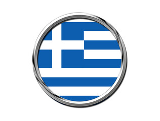 National flags in the form of isolated chrome circles. Greece flag. Greece flag Brooch, symbol icon  . 3d illustration