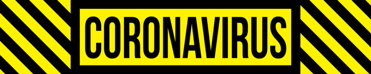 A bold black and yellow graphic text illustration banner about the coronavirus pandemic