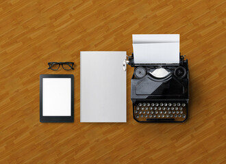 E Book Reader Old Typewriter and Book Mockup
