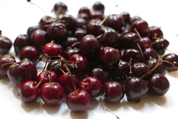 photo of cherries on a white background