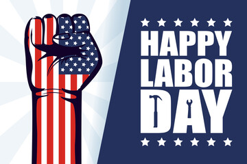 happy labor day celebration with usa flag and hand fist