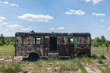 Abandoned radioactive Liquidators vehicles in Prypiat, Chernobyl exclusion Zone. Chernobyl Nuclear...
