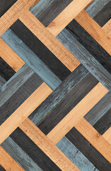 Texture of weathered wooden boards. Old multicolored  parquet floor with geometric pattern.  - 364559806