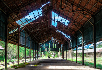 Canfranc, Huesca / Spain - May 1st, 2018:  Abandoned platform at the old Canfranc Station