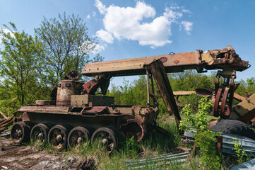 Abandoned radioactive Liquidators vehicles in Prypiat, Chernobyl exclusion Zone. Chernobyl Nuclear...