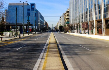 Empty road, Syggrou Avenue, Athens, Greece, March 14 2020.