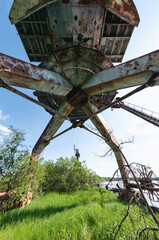 Abandoned dock cranes in Prypiat, Chernobyl exclusion Zone. Chernobyl Nuclear Power Plant Zone of...