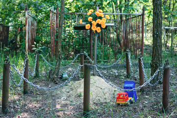 Cemetery in Prypiat, Chernobyl exclusion Zone. Chernobyl Nuclear Power Plant Zone of Alienation in...