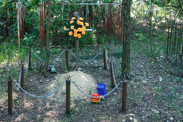 Cemetery in Prypiat, Chernobyl exclusion Zone. Chernobyl Nuclear Power Plant Zone of Alienation in...