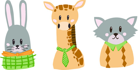 Obraz na płótnie Canvas Set of three cute kids animals in school uniform. Vector illustration
