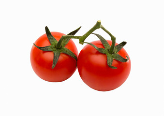Two fresh red tomato isolated on white background.