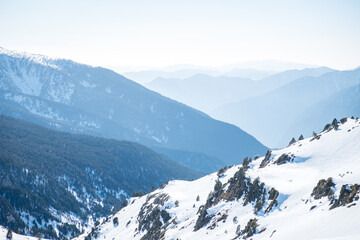 Winter Pyrenees mountains in haze, Andorra, GrandValira