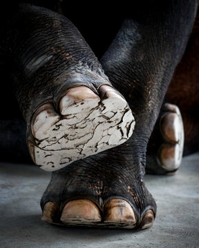 Elephant's feet whitened with chalk