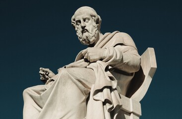 Statue of the ancient Greek philosopher Plato in Athens, Greece. - obrazy, fototapety, plakaty