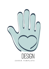 Modern logo with a heart and palm of a hand. The concept of charity, volunteering, love, kindness. Vector illustration