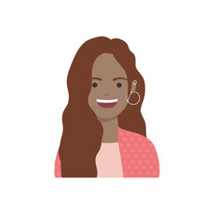 diversity people concept, cartoon young woman with hoops and earrings, flat style