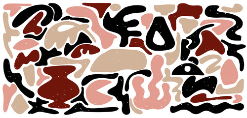 Vector set of hand drawn  abstract flat elements with texture  isolated.  Template for card, poster, banner, print for t-shirt, pin, badge, patch.