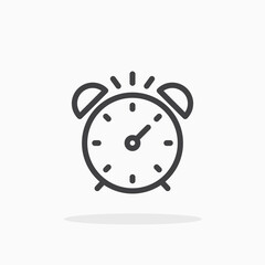 Alarm clock icon in line style. Editable stroke.