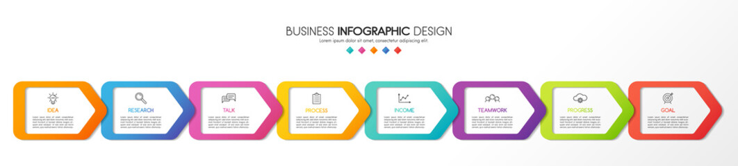 Colourful infographic template with 8 options. Flowchart. Vector