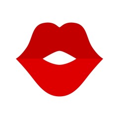 Red lips icon isolated on white background. Kiss vector illustration