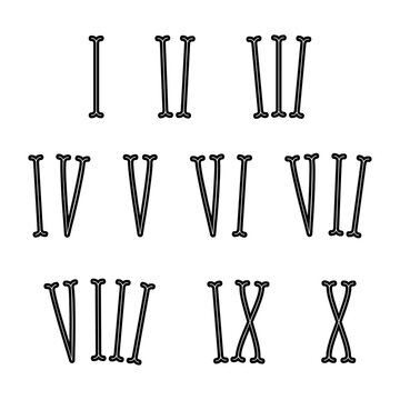 Roman numerals set isolated on white background, Vector illustration