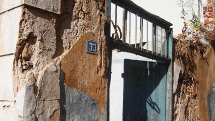 Facade of a destroyed house, Arnaia, Halkidiki, Greece