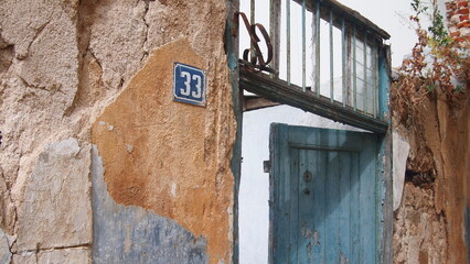 Facade of a destroyed house, Arnaia, Halkidiki, Greece