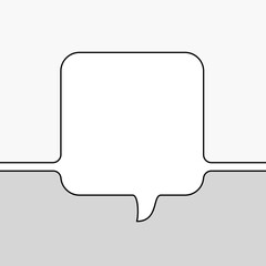 Fototapeta premium Continuous line drawing of square speech bubble, Vector minimalistic linear illustration made of one line on grayscale background