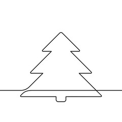 Obraz premium Continuous line drawing of christmas tree, Black and white vector minimalistic linear illustration made of one line