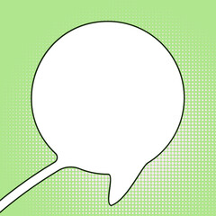 Round speech bubble made of one continuous line drawing on halftone pop art background, Vector minimalistic illustration