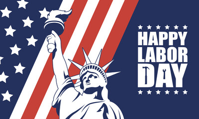 happy labor day celebration with usa flag and liberty statue